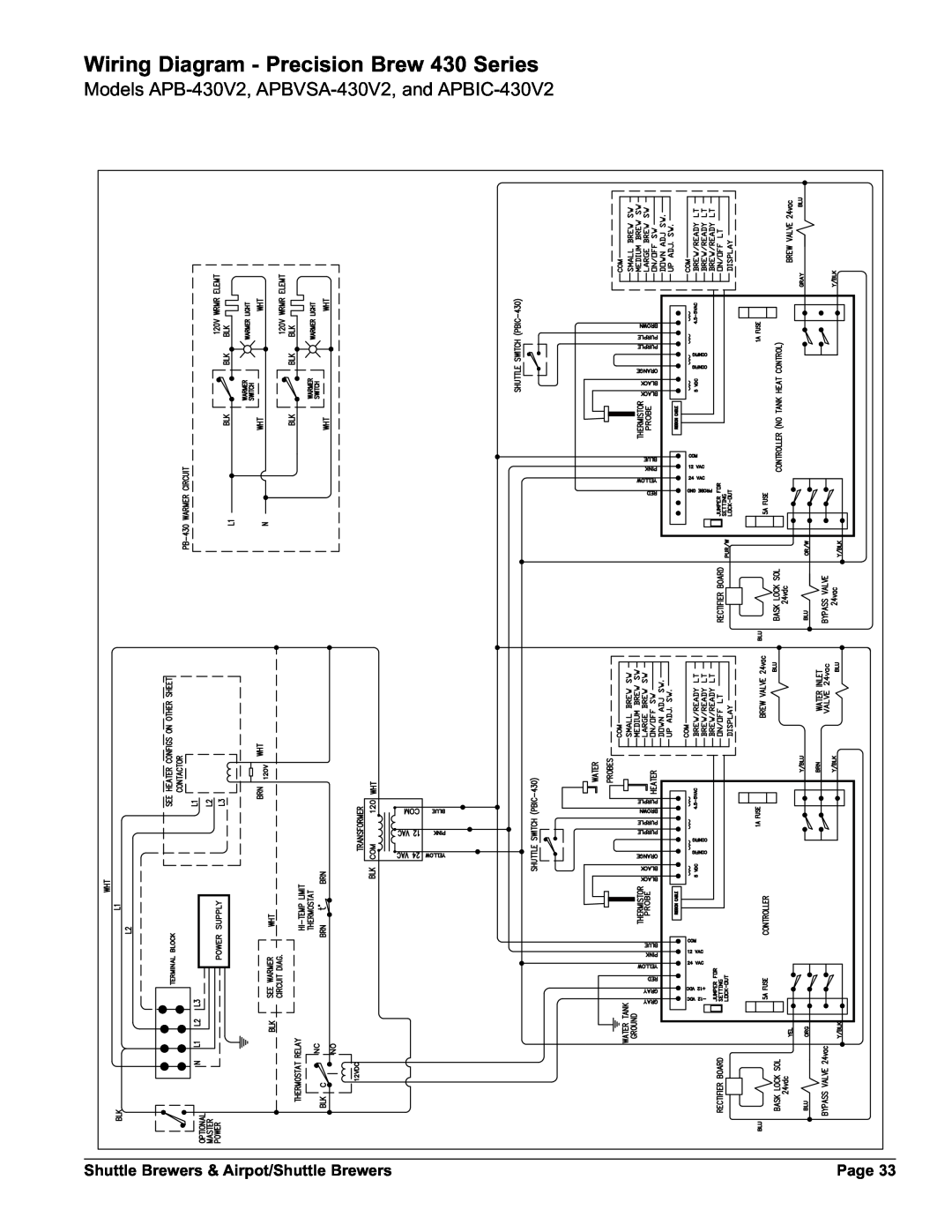 Grindmaster Wiring Diagram - Precision Brew 430 Series, Models APB-430V2, APBVSA-430V2, and APBIC-430V2, Page 