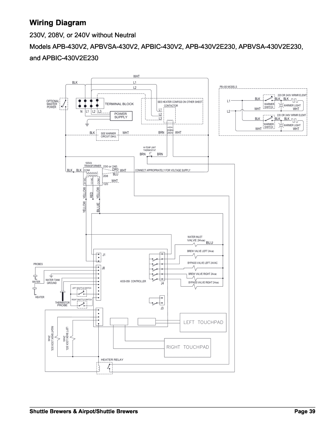 Grindmaster APBVSA-430V2 230V, 208V, or 240V without Neutral, and APBIC-430V2E230, Wiring Diagram, Page, 4ġ4/5#0!$, 1 / 