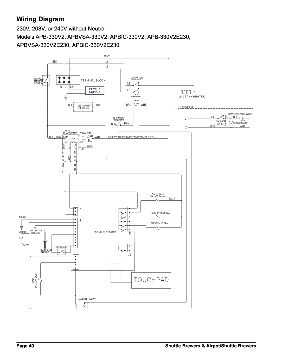 Grindmaster APBIC-430V2E230 Wiring Diagram, 4/5#0!$, 230V, 208V, or 240V without Neutral, Page, 1 /, 51 Wƒ %51, 25* +7 