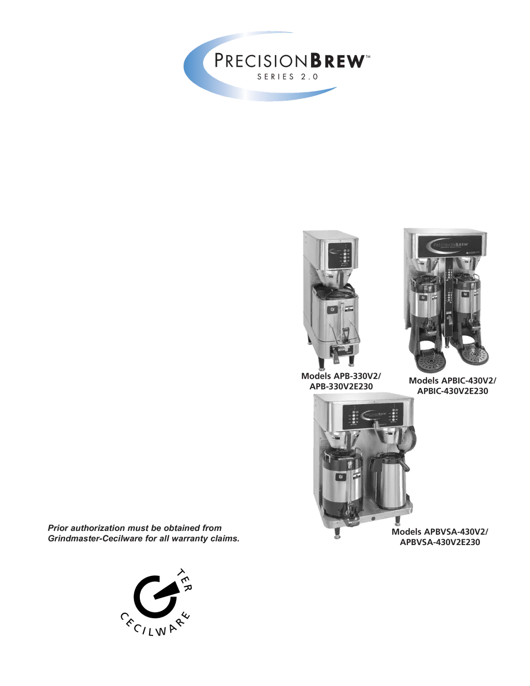 Grindmaster APBIC-430V2, APBVSA-330V2E230, PBIC-430V2E230, APB-330V2E230, APBVSA-430V2E230, APBIC-330V2, APB-430V2 