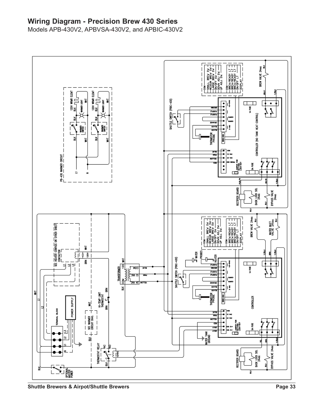 Grindmaster APB-430V2, APBVSA-330V2E230, APBIC-430V2, PBIC-430V2E230, APBVSA-430V2 Wiring Diagram Precision Brew 430 Series 