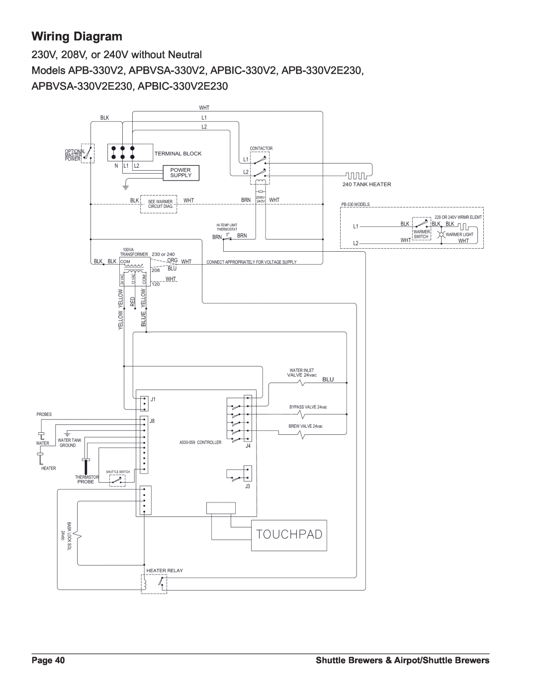 Grindmaster APBVSA-430V2 Wiring Diagram, 4/5#0!$, 230V, 208V, or 240V without Neutral, Page, 1 /, 51 Wƒ %51, 25* +7 