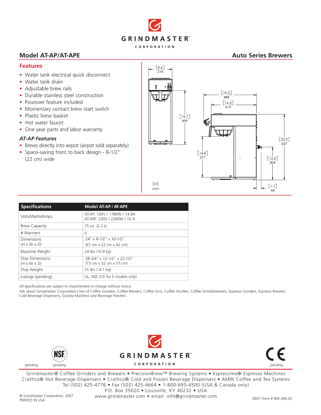 Grindmaster manual Model AT-AP/AT-APE 