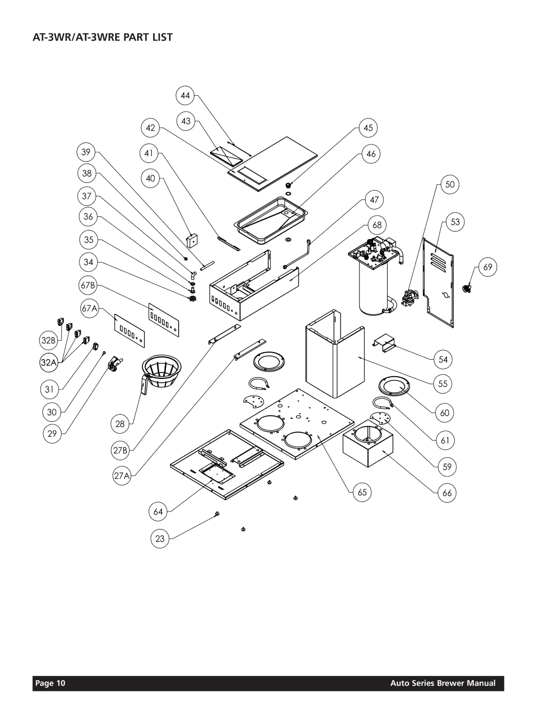 Grindmaster AT-TC/AT-TCE, AT-AP/AT-APE, AT-2W/AT-2WE service manual AT-3WR/AT-3WRE Part List 