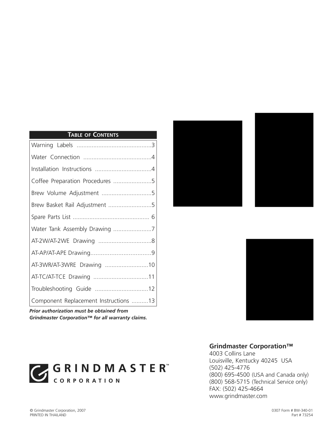 Grindmaster AT-3WR/AT-3WRE, AT-TC/AT-TCE, AT-AP/AT-APE, AT-2W/AT-2WE service manual 