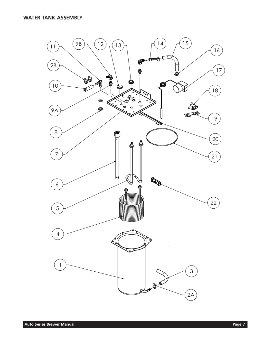 Grindmaster AT-2W/AT-2WE, AT-TC/AT-TCE, AT-AP/AT-APE, AT-3WR/AT-3WRE service manual Water Tank Assembly 