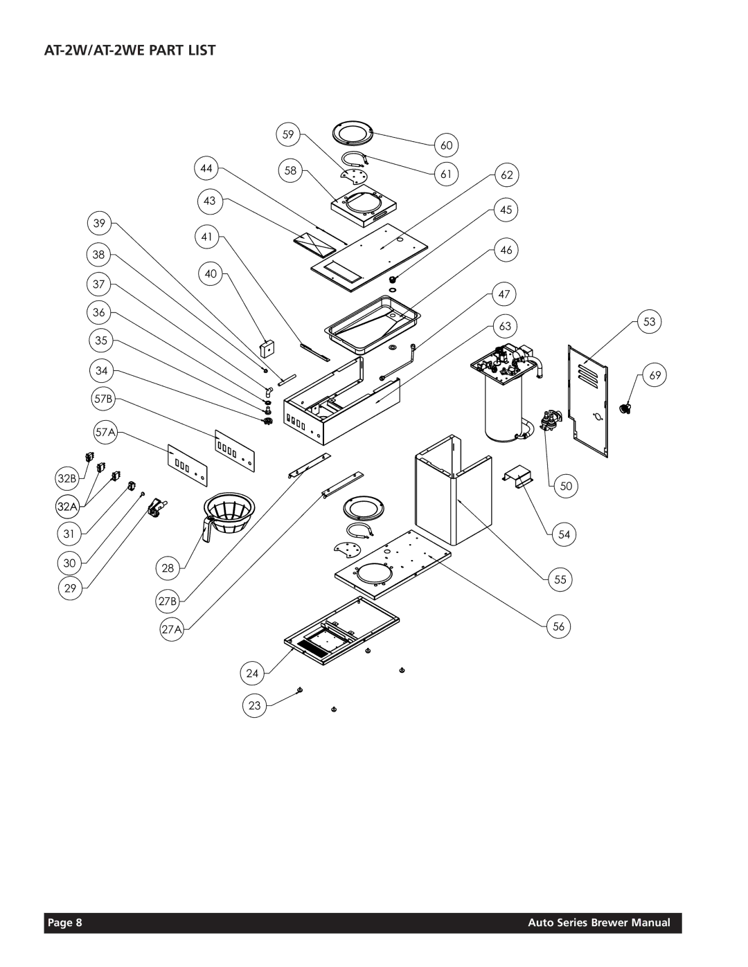 Grindmaster AT-TC/AT-TCE, AT-AP/AT-APE, AT-3WR/AT-3WRE service manual AT-2W/AT-2WE Part List 