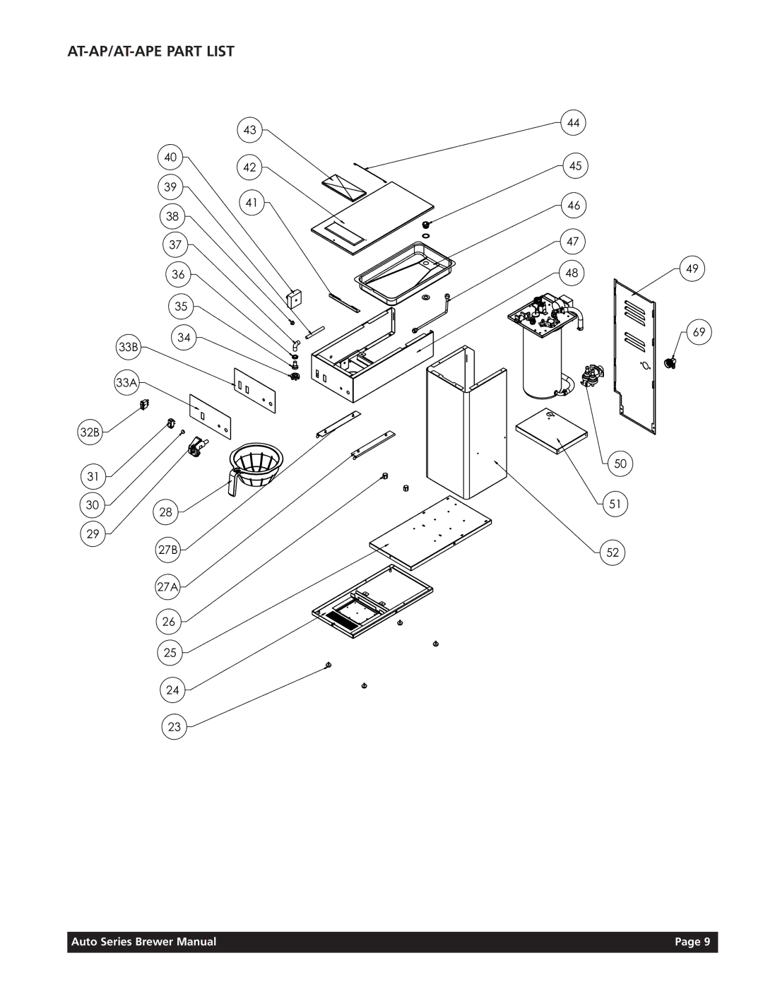 Grindmaster AT-TC/AT-TCE, AT-3WR/AT-3WRE, AT-2W/AT-2WE service manual AT-AP/AT-APE Part List 