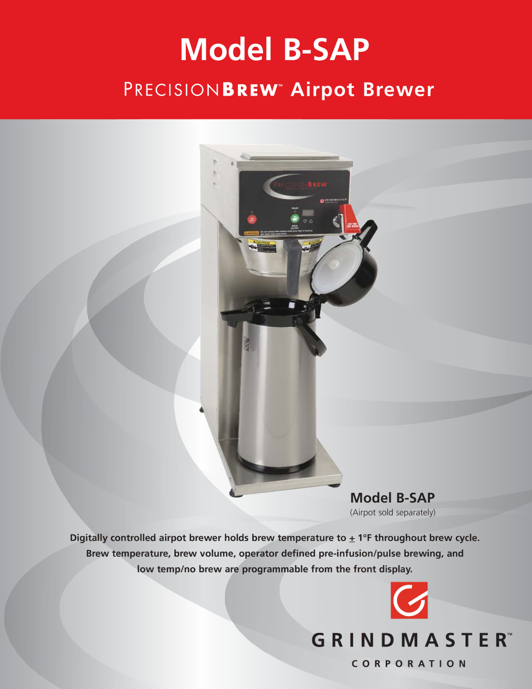 Grindmaster manual Model B-SAP, Airpot Brewer 