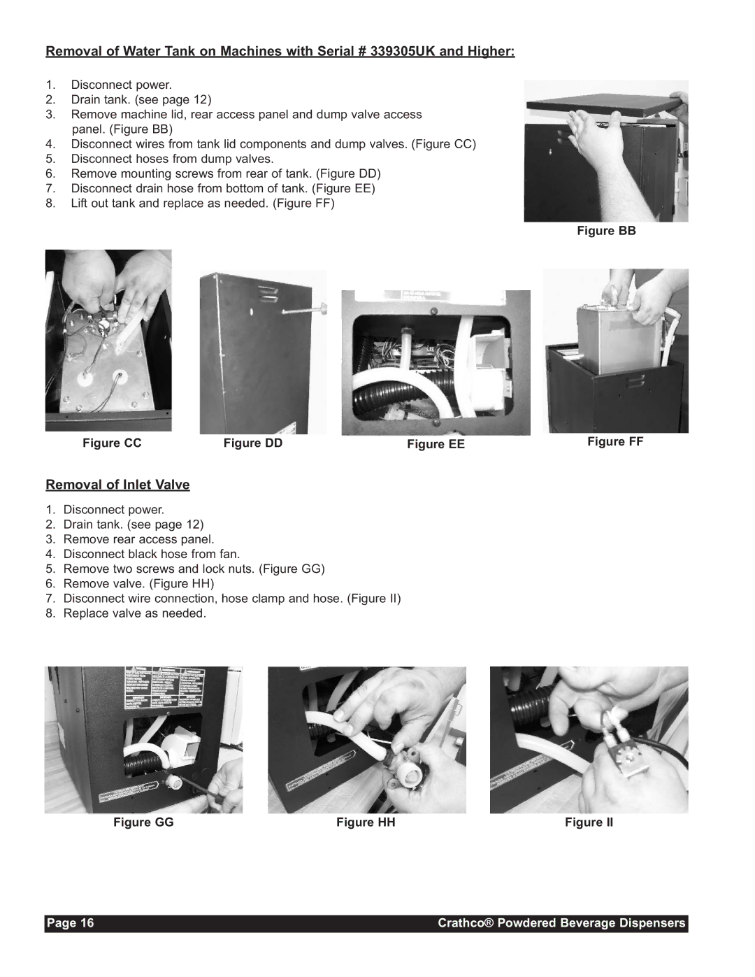 Grindmaster CC-302-20 service manual Removal of Inlet Valve, Figure CC 