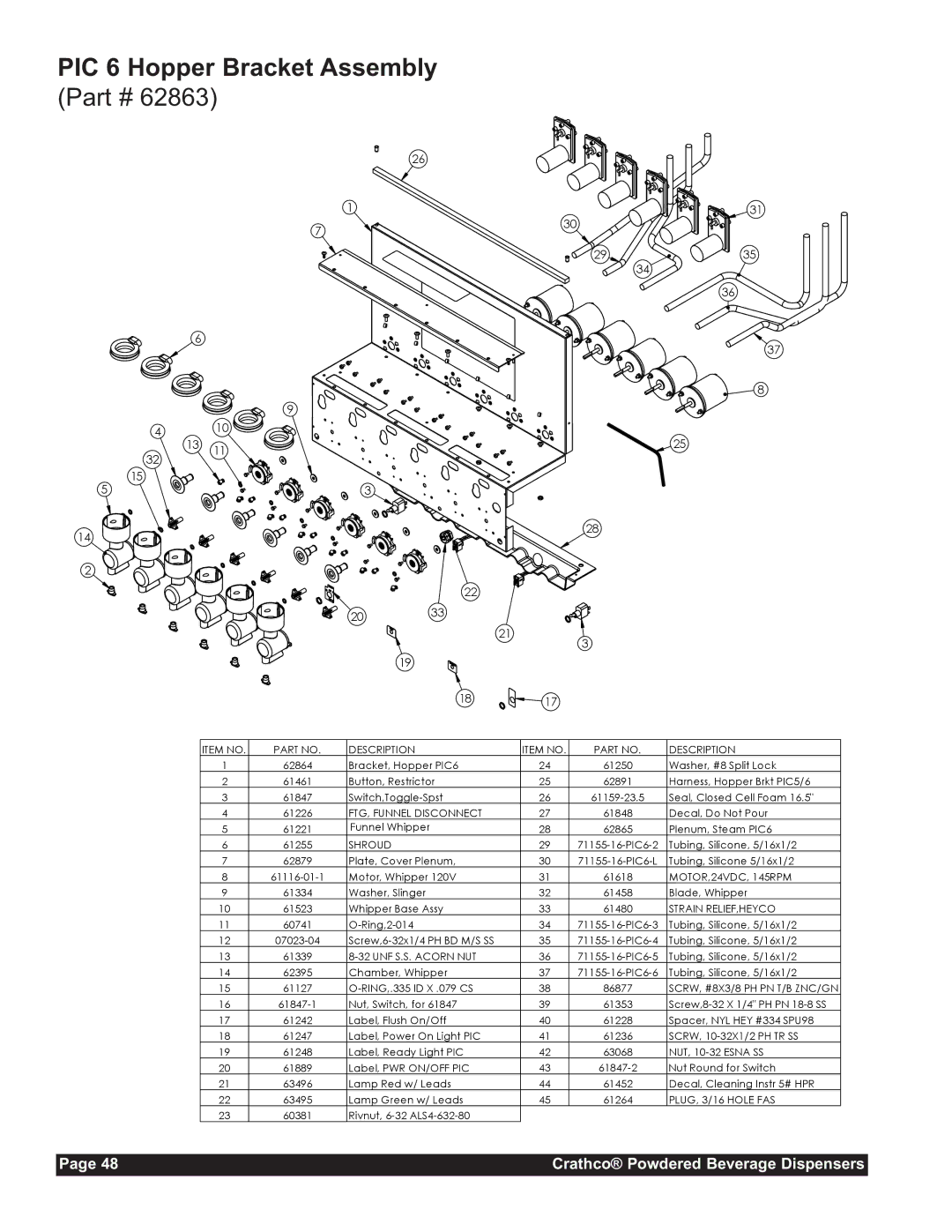 Grindmaster CC-302-20 service manual PIC 6 Hopper Bracket Assembly, 62863 