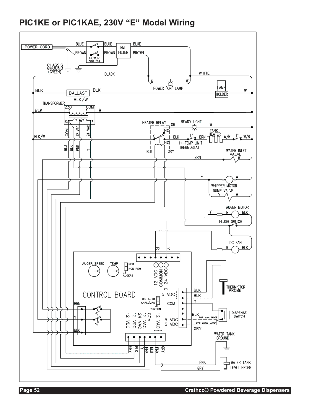 Grindmaster CC-302-20 service manual PIC1KE or PIC1KAE, 230V E Model Wiring 