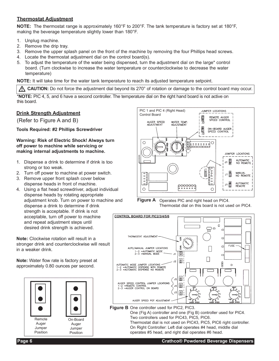 Grindmaster CC-302-20 service manual Thermostat Adjustment, Drink Strength Adjustment 