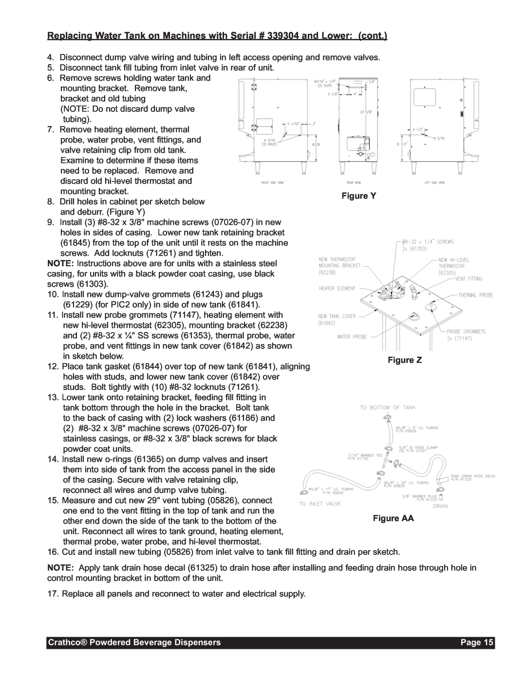 Grindmaster CC-302-20 service manual Replacing Water Tank on Machines with Serial # 339304 and Lower cont, Page 