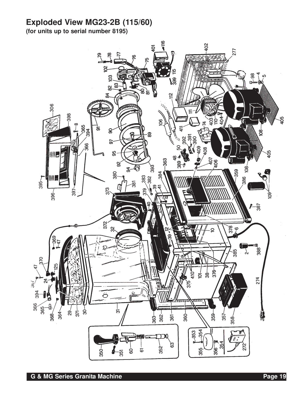 Grindmaster G & MG Series instruction manual Exploded View MG23-2B 115/60, For units up to serial number 