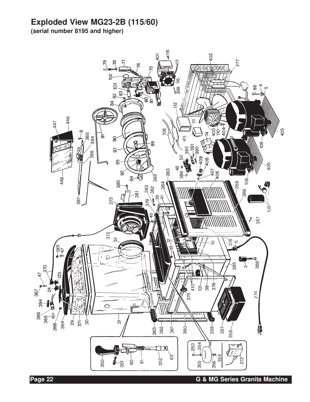 Grindmaster G & MG Series instruction manual Exploded View MG23-2B 115/60 