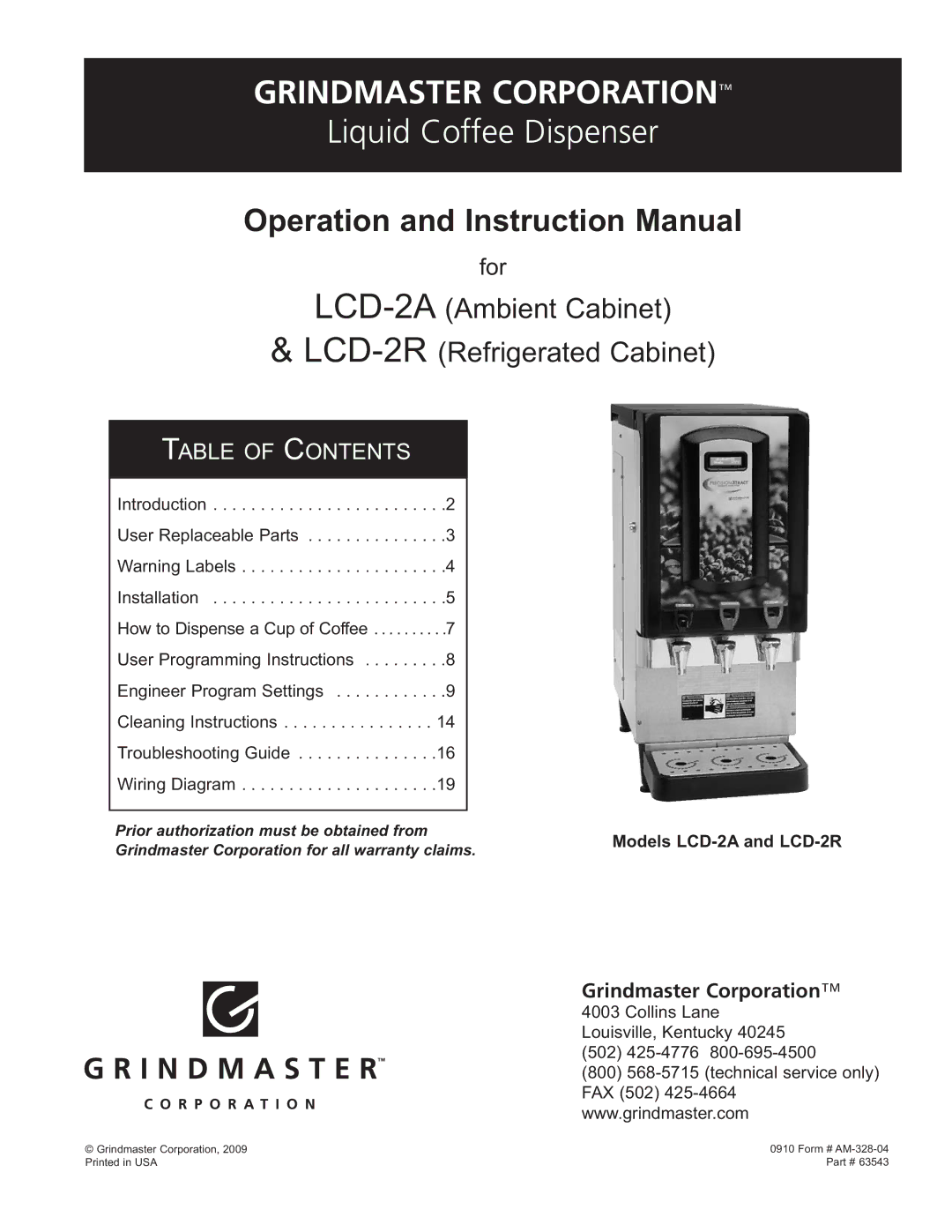 Grindmaster LCD-2R, LCD-2A instruction manual Grindmaster Corporation 