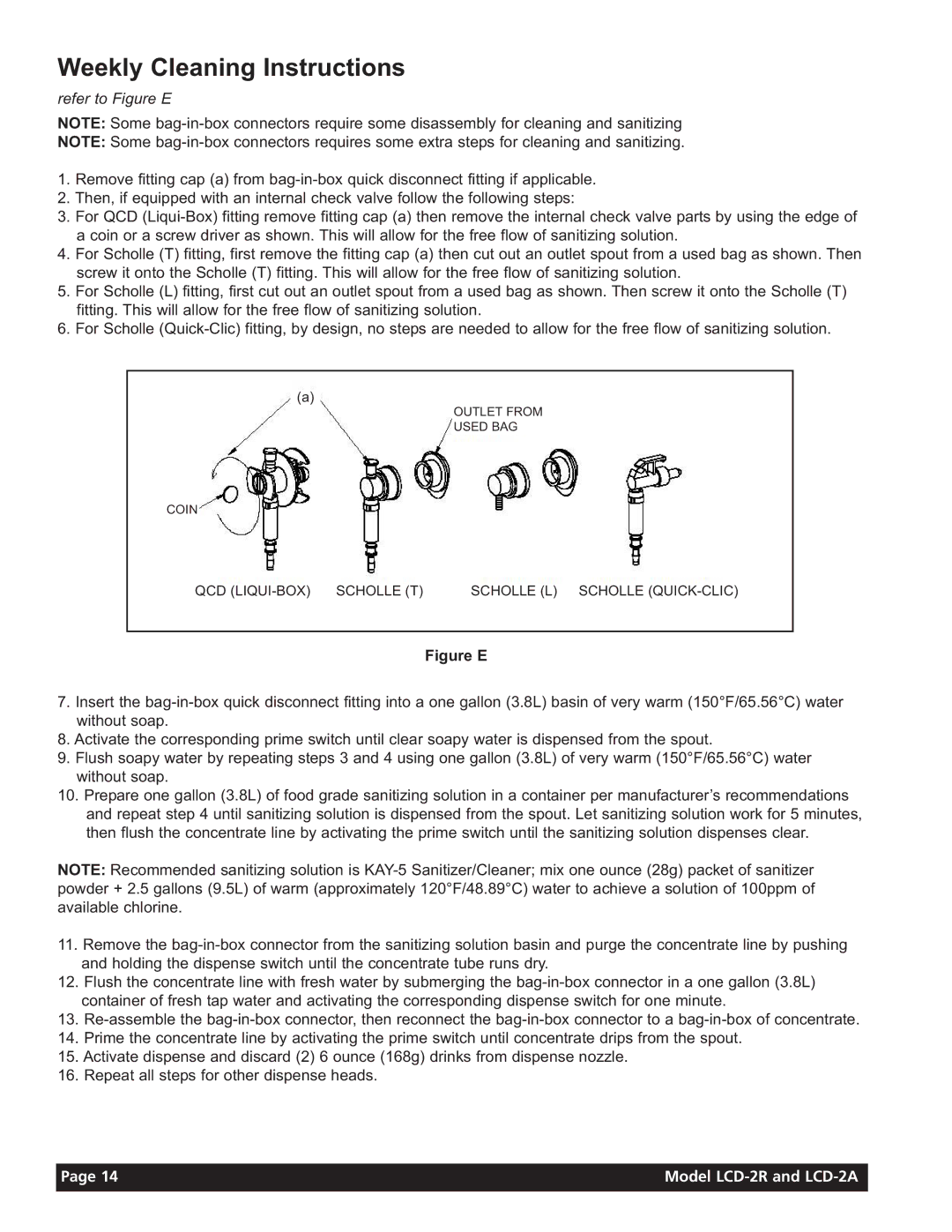 Grindmaster LCD-2A, LCD-2R instruction manual Weekly Cleaning Instructions, Figure E 