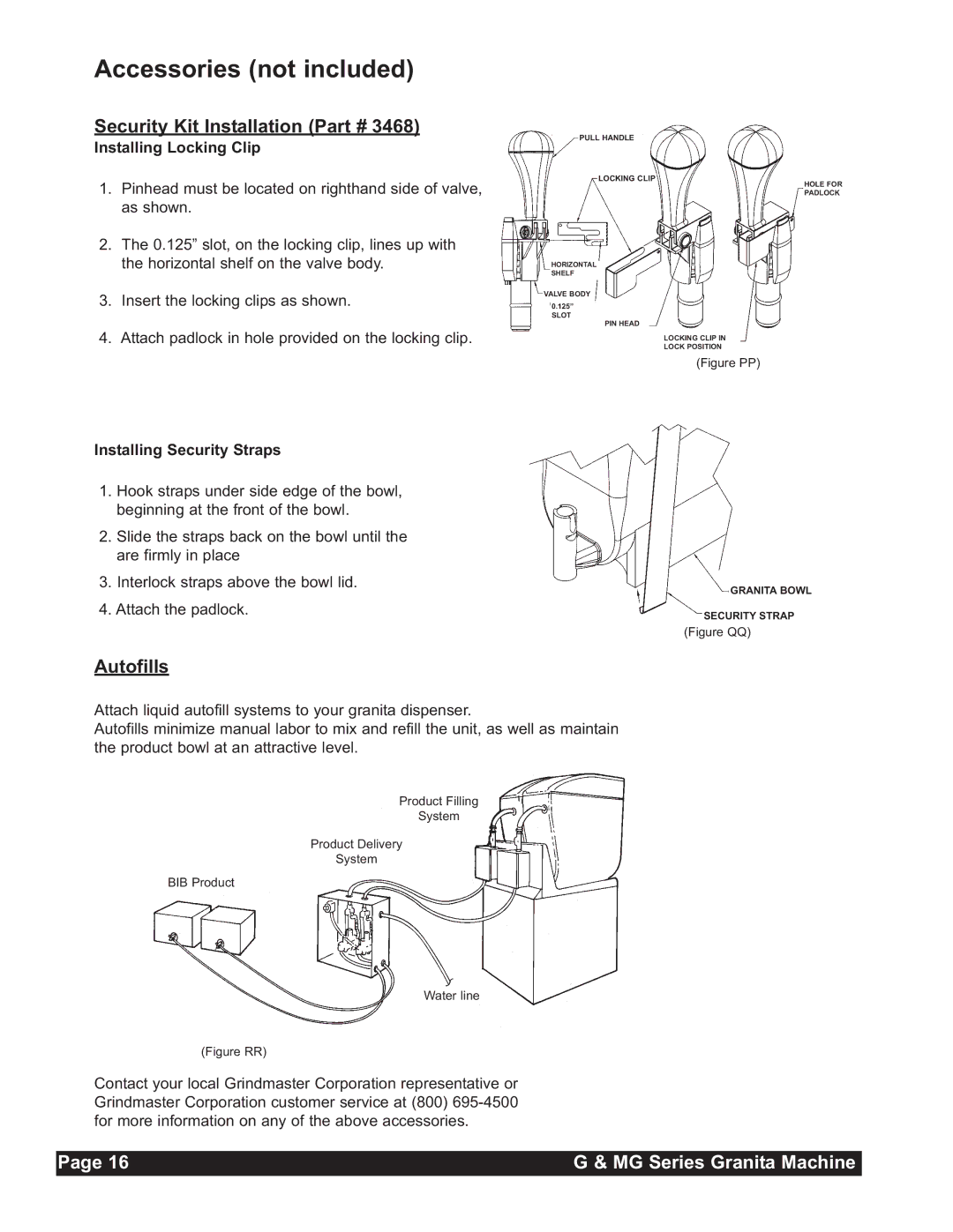 Grindmaster MG236-2B, MG23-2B, MG235-2B instruction manual Accessories not included, Security Kit Installation, Autofills 