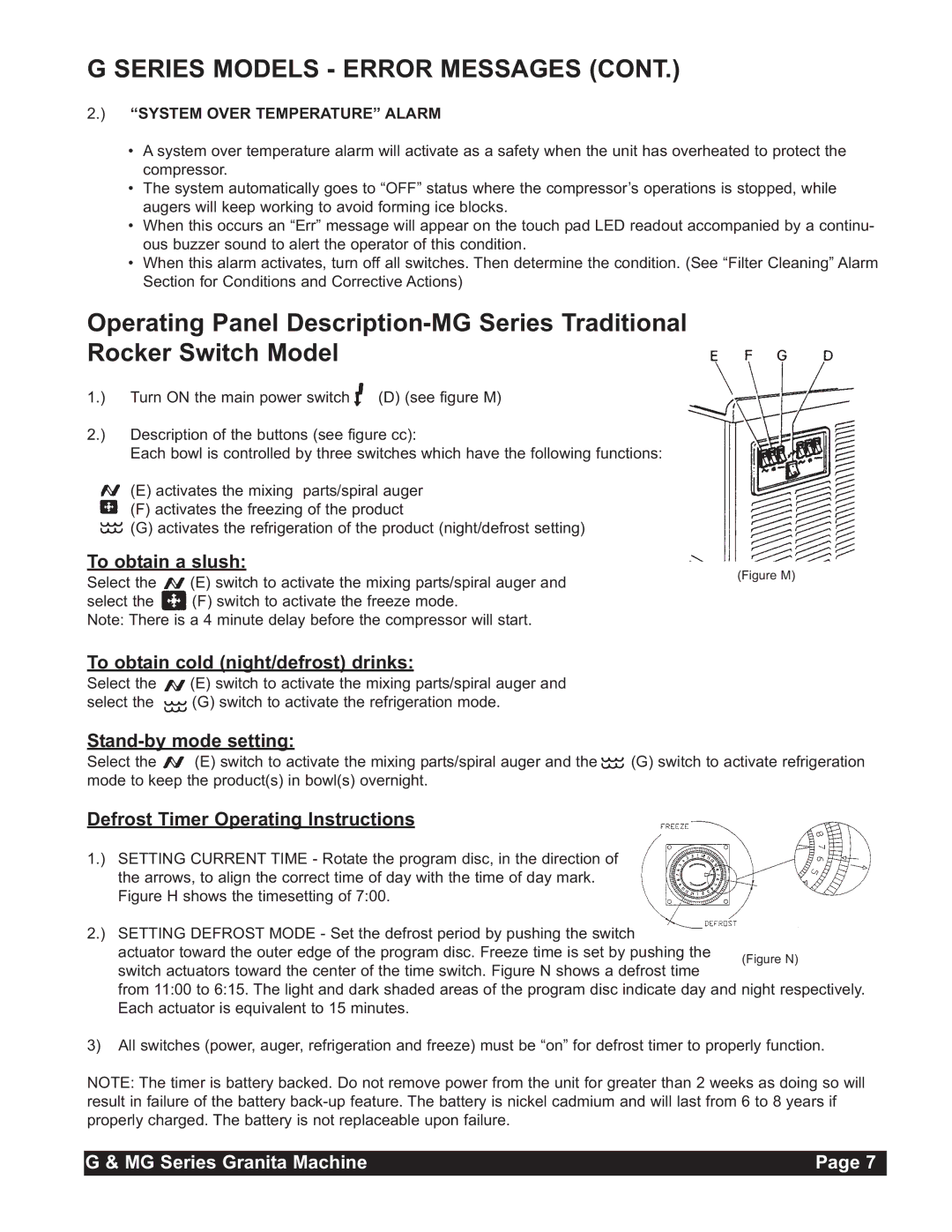 Grindmaster MG23-2B, MG236-2B, MG235-2B To obtain a slush, To obtain cold night/defrost drinks, Stand-by mode setting 