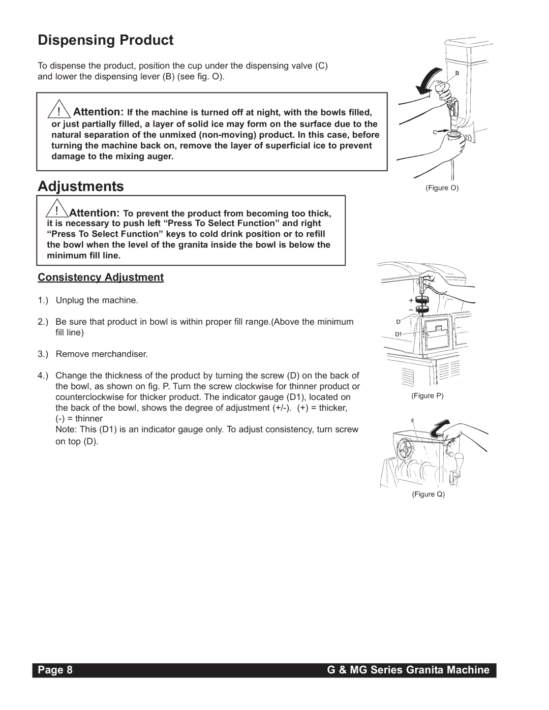 Grindmaster MG235-2B, MG236-2B, MG23-2B instruction manual Dispensing Product, Adjustments, Consistency Adjustment 