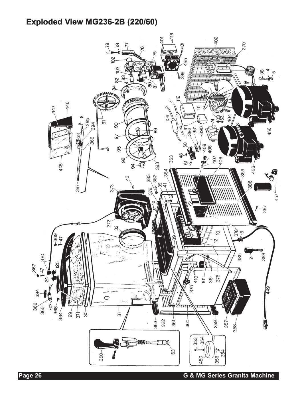 Grindmaster MG235-2B, MG23-2B instruction manual Exploded View MG236-2B220/60, Page, G & MG Series Granita Machine 
