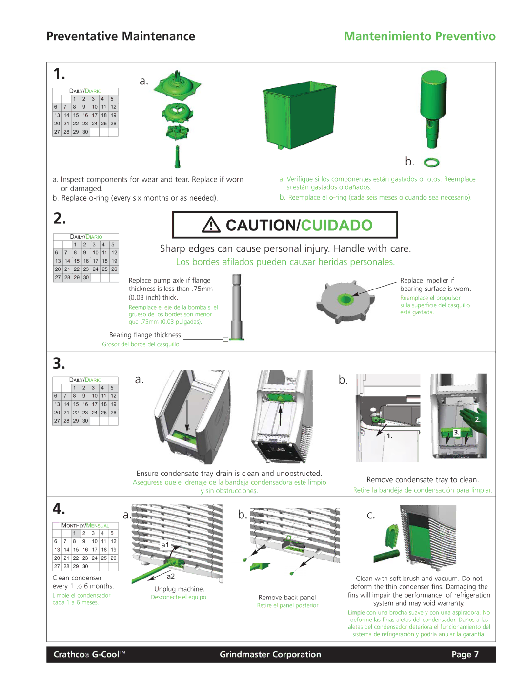 Grindmaster Model CC-326-03 manual Preventative Maintenance, Mantenimiento Preventivo 