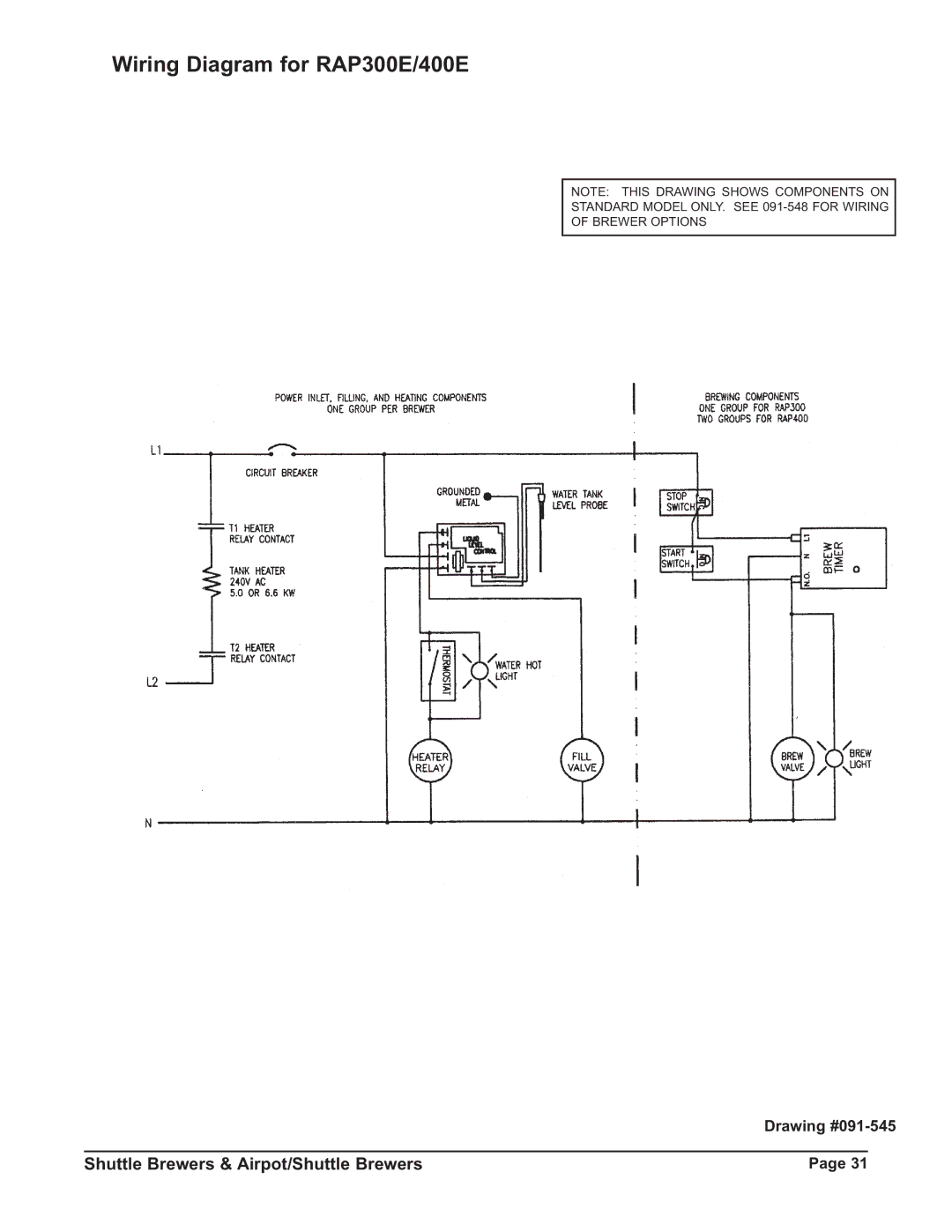 Grindmaster P400ESHP instruction manual Wiring Diagram for RAP300E/400E 