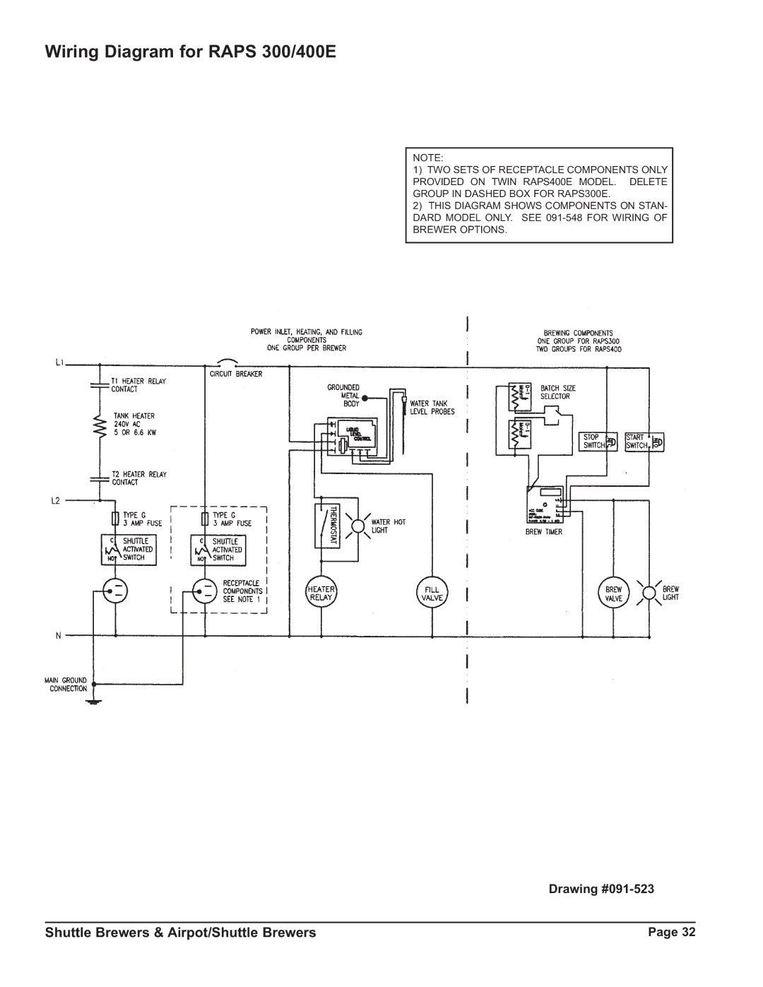 Grindmaster P400ESHP instruction manual Wiring Diagram for Raps 300/400E 