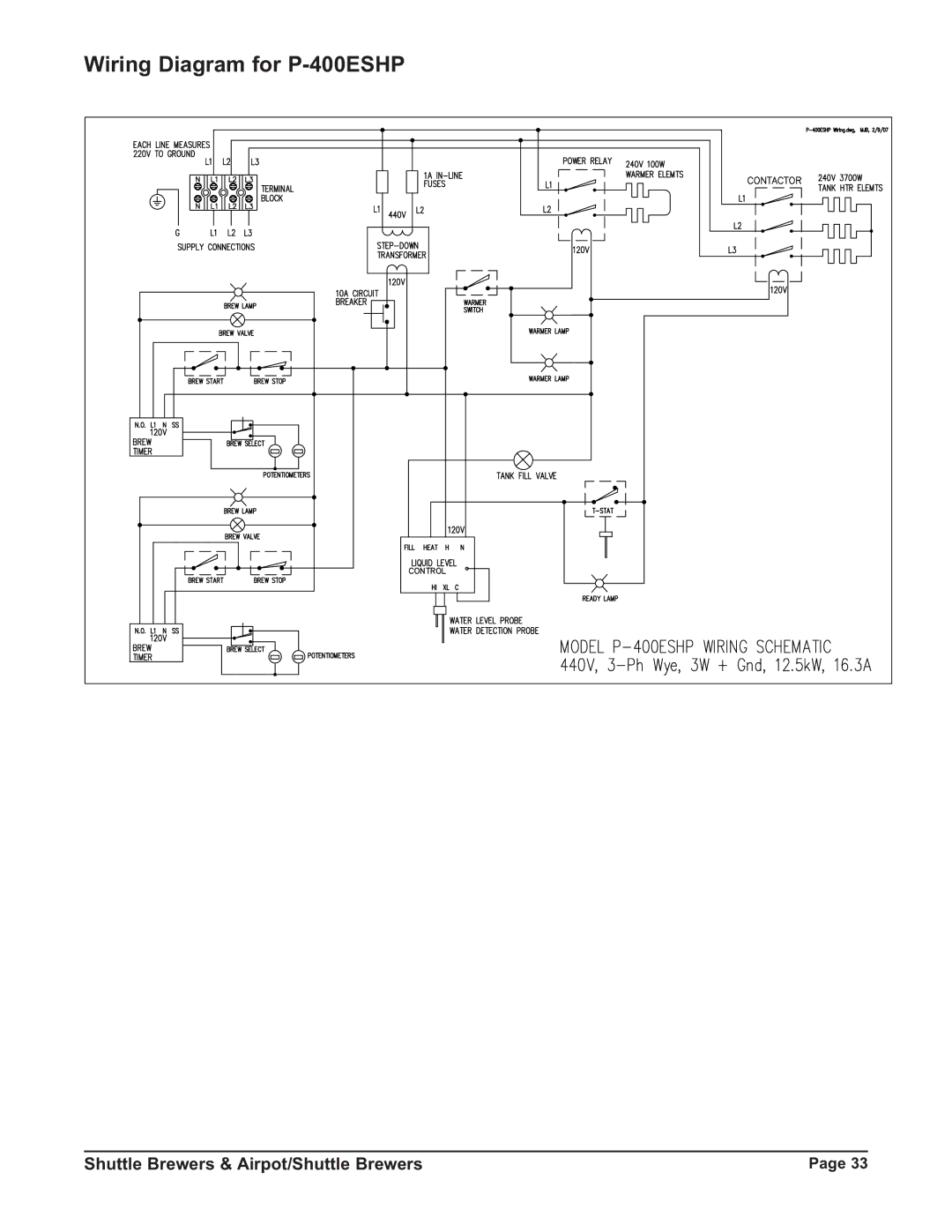 Grindmaster P400ESHP instruction manual Wiring Diagram for P-400ESHP 