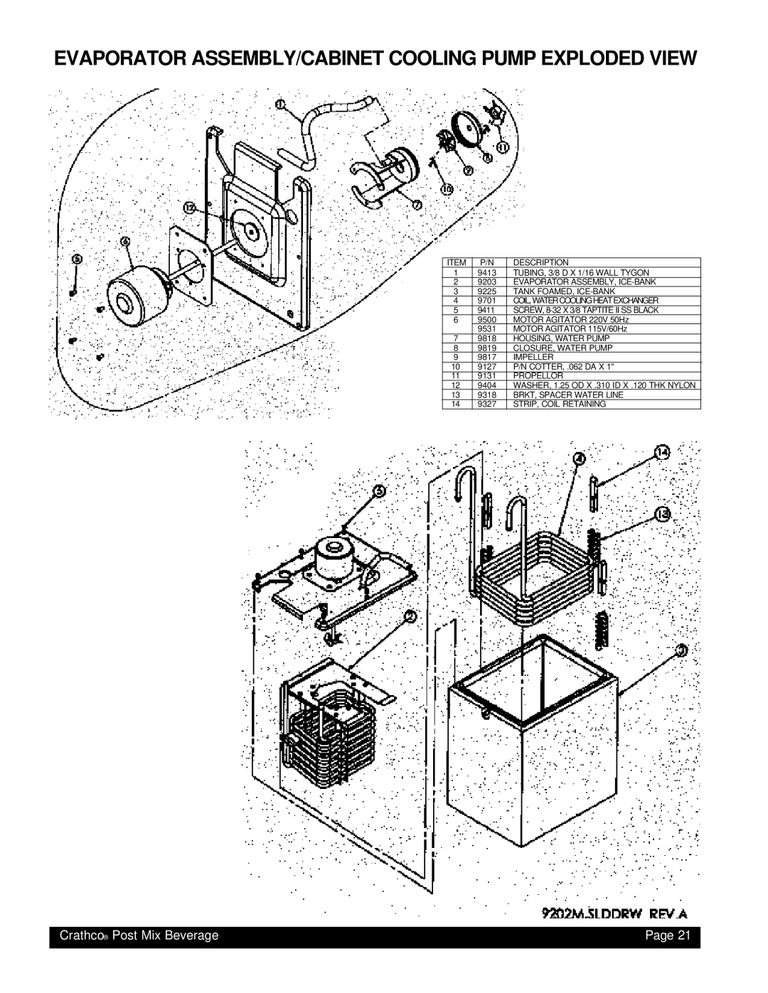 Grindmaster PM45-B, PM4-B instruction manual Evaporator ASSEMBLY/CABINET Cooling Pump Exploded View 