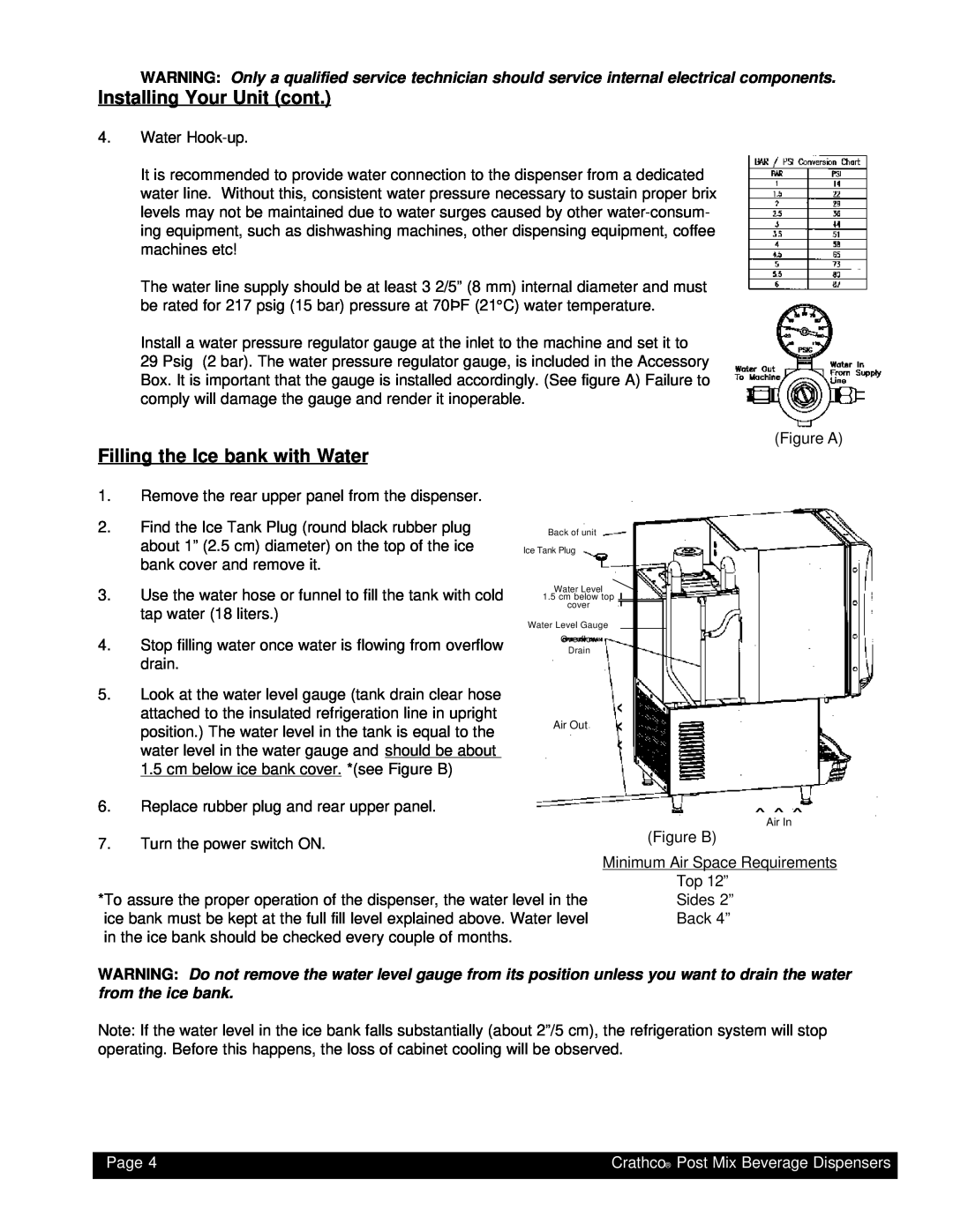 Grindmaster PM4-B, PM45-B instruction manual Installing Your Unit cont, Filling the Ice bank with Water, › › ›, Page 