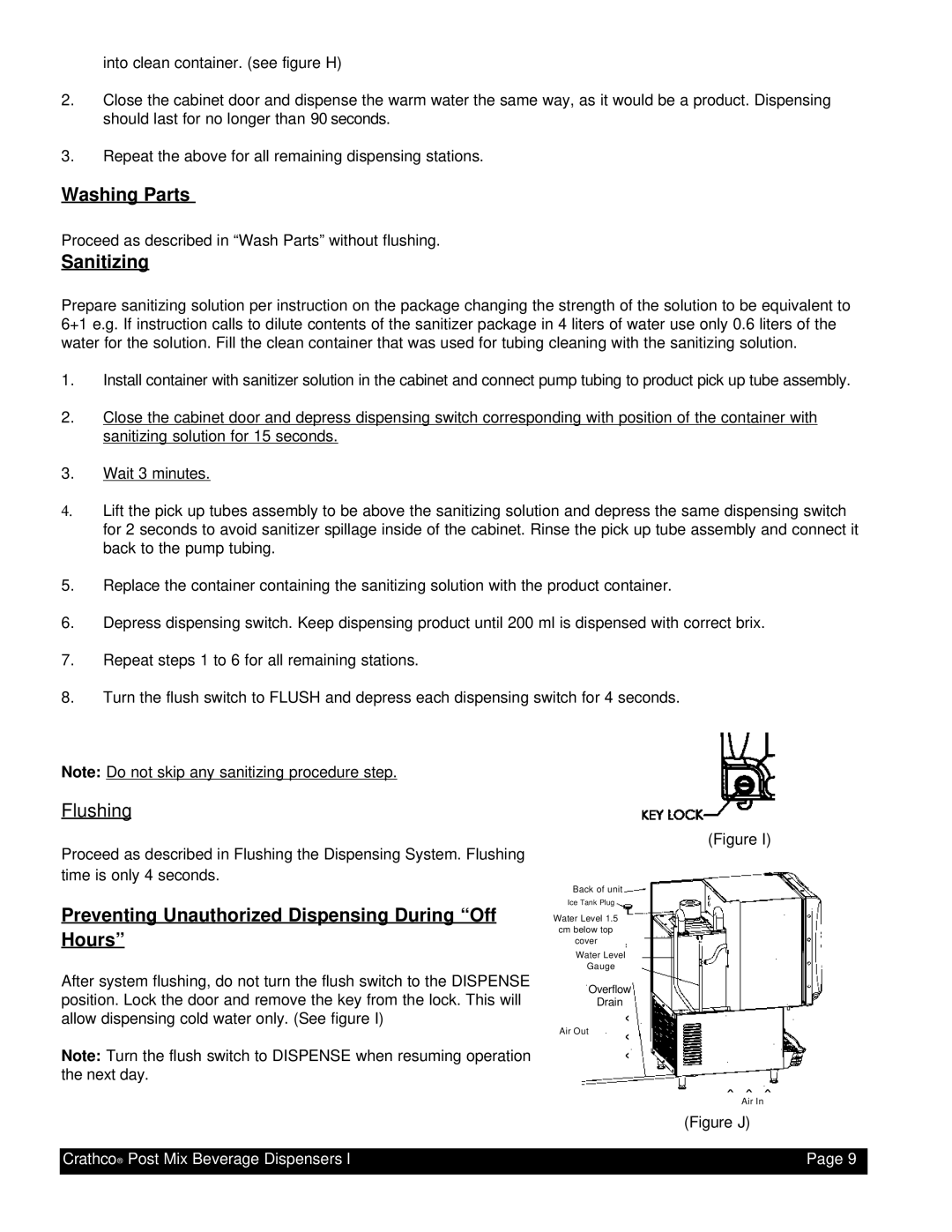 Grindmaster PM45-B, PM4-B Sanitizing, Flushing, › › ›, Crathco Post Mix Beverage Dispensers l, Washing Parts, Page 