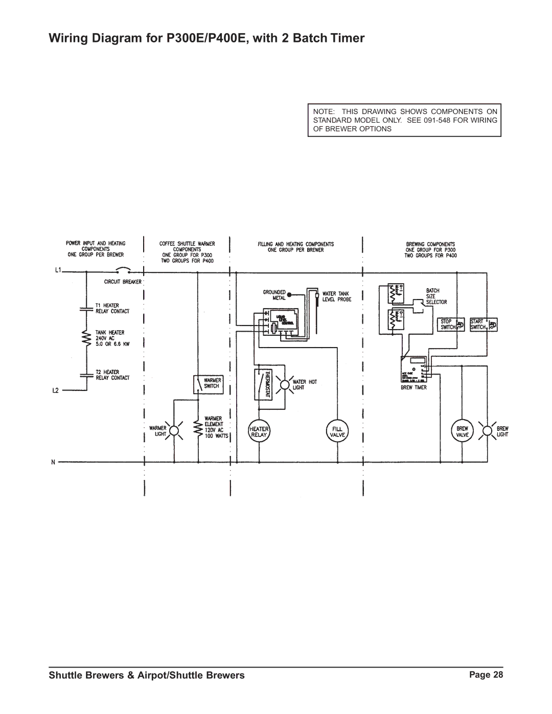 Grindmaster RAPS400E, RAPS300E, RAP400E, RAP300E instruction manual Wiring Diagram for P300E/P400E, with 2 Batch Timer 