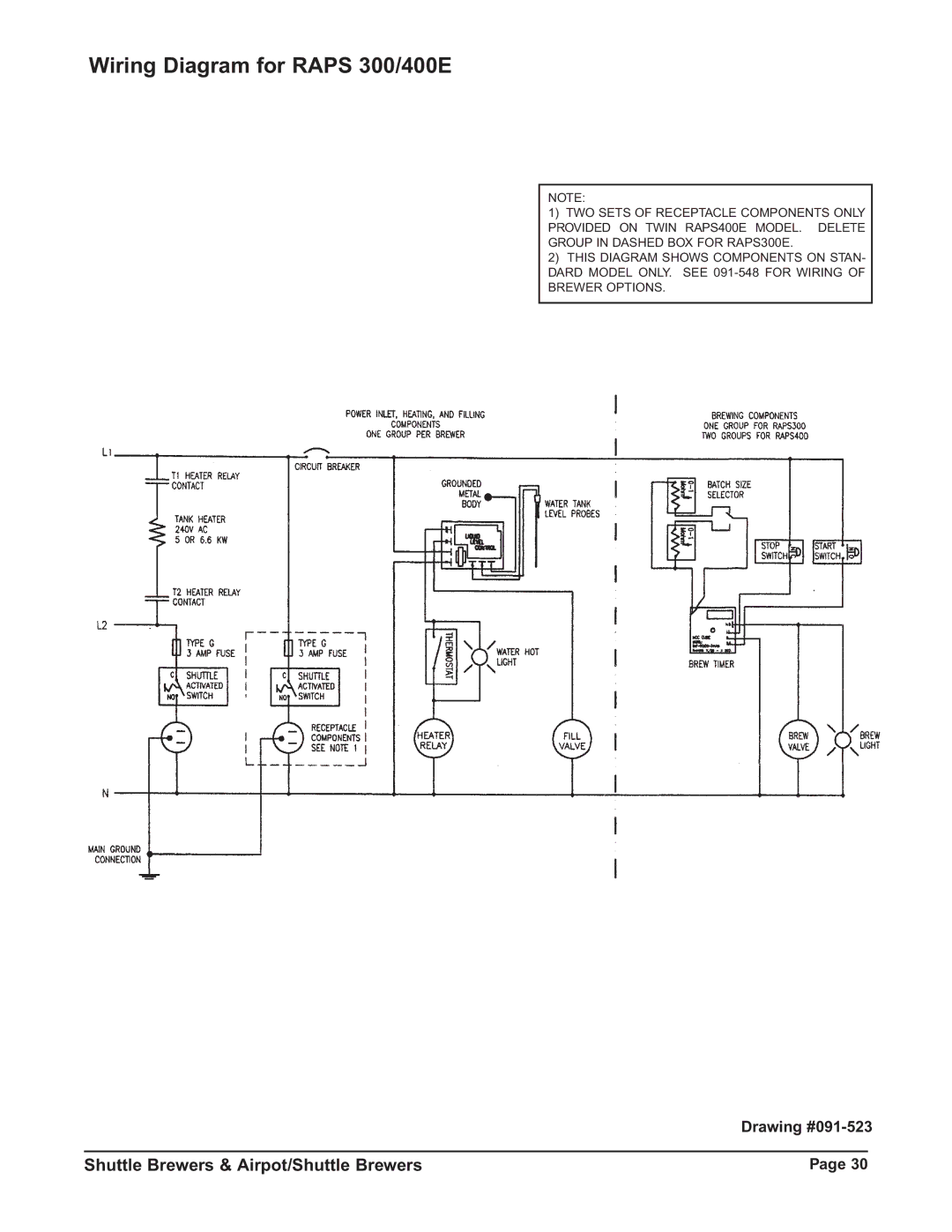 Grindmaster RAPS300E, RAP400E, RAP300E, RAPS400E instruction manual Wiring Diagram for Raps 300/400E 