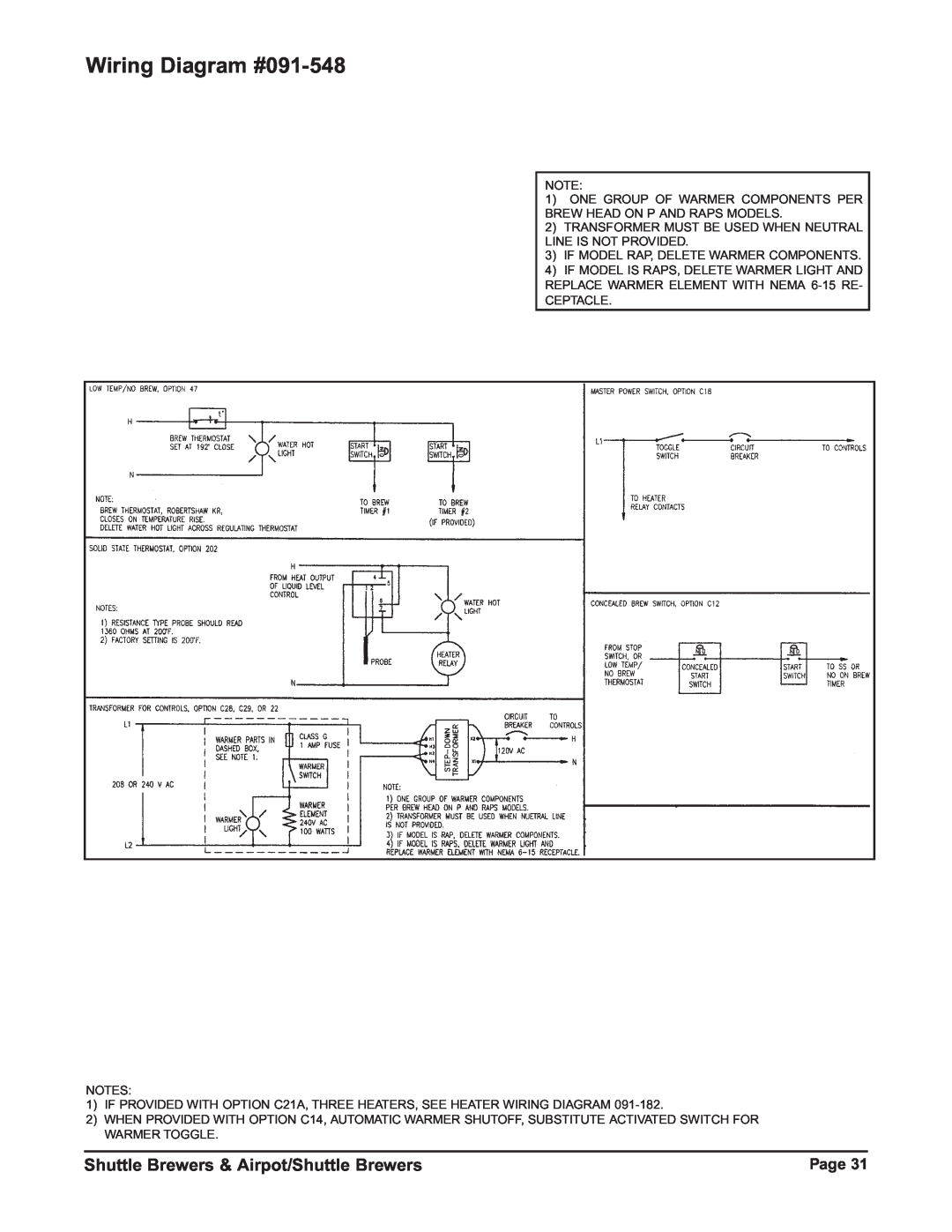 Grindmaster RAP400E, RAPS300E, RAP300E, RAPS400E Wiring Diagram #091-548, Shuttle Brewers & Airpot/Shuttle Brewers, Page 
