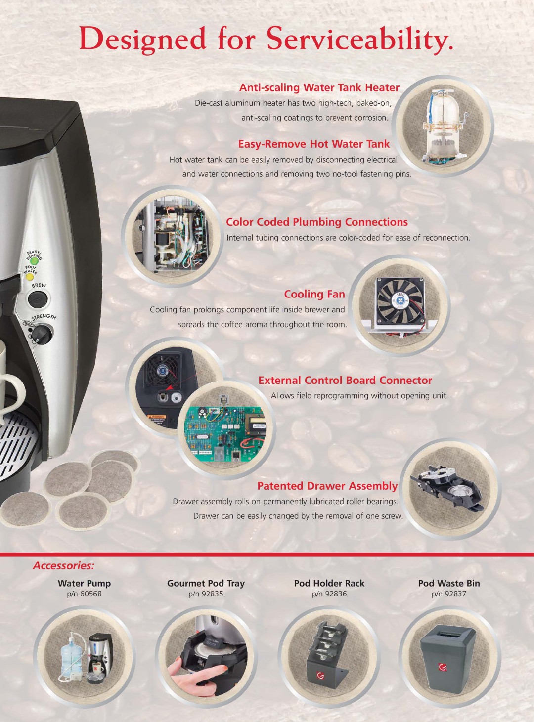 Grindmaster Single Cup Pod Brewer manual Designed for Serviceability 