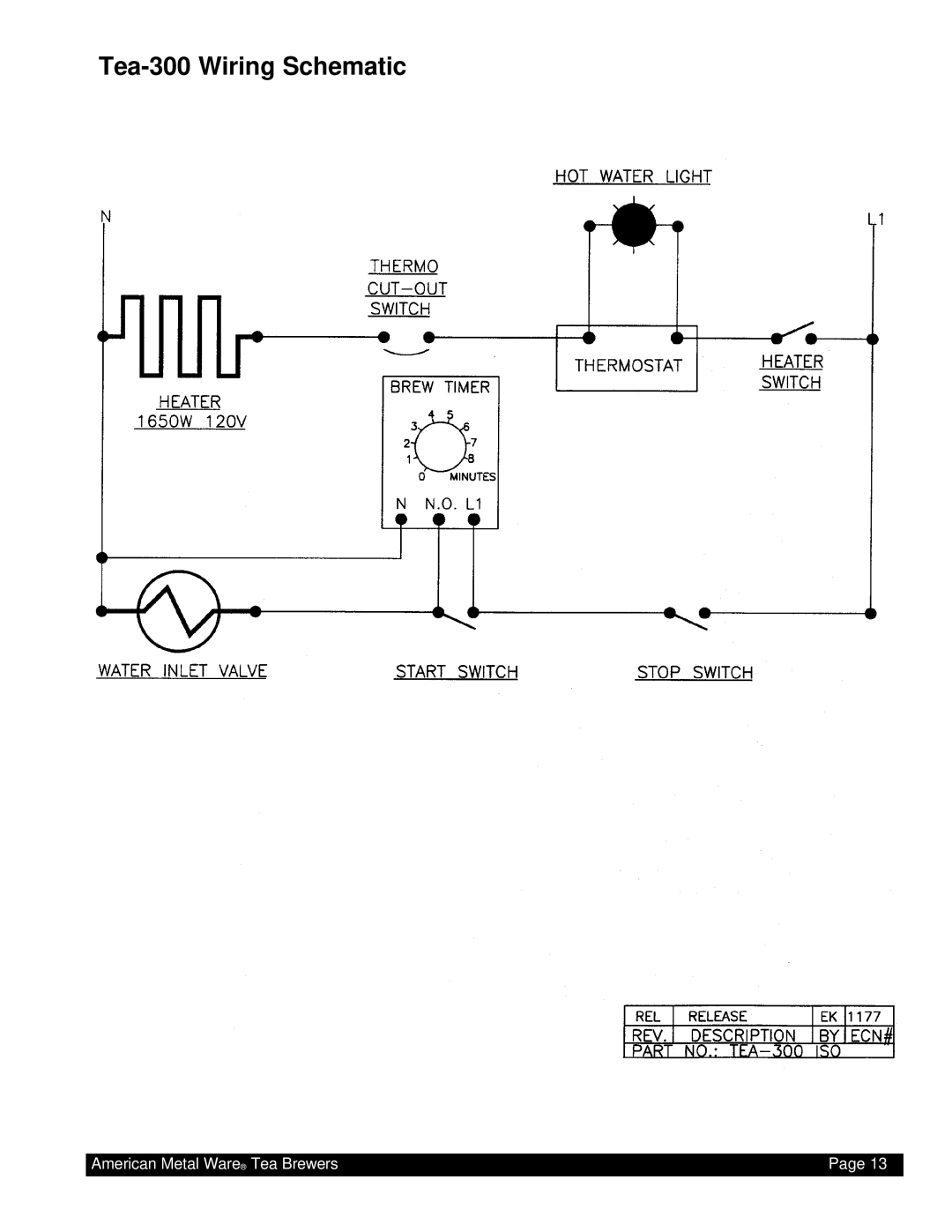 Grindmaster TEA-300 instruction manual Tea-300 Wiring Schematic 