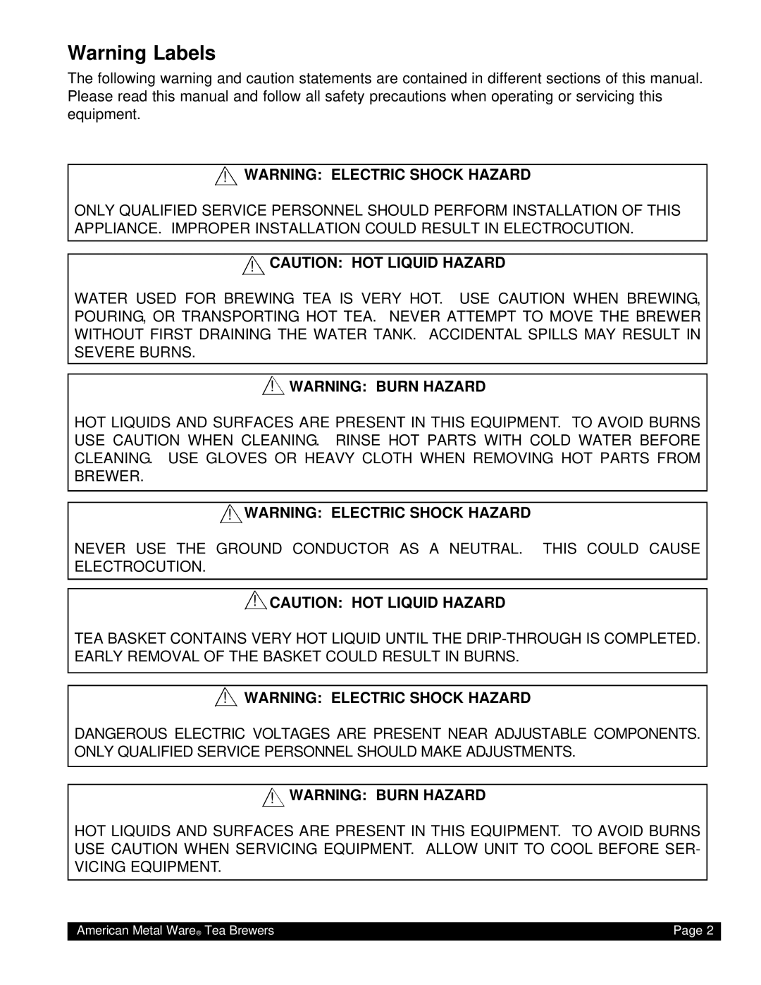 Grindmaster TEA-300 instruction manual American Metal Ware Tea Brewers 