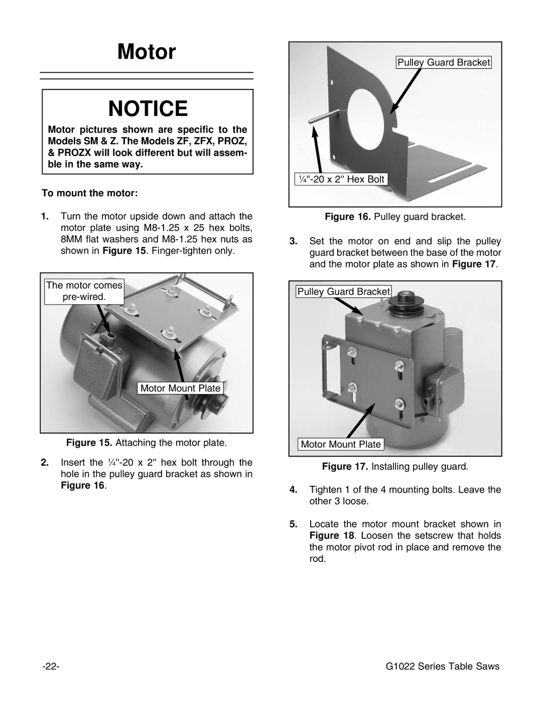 Grizzly & G1022PROZX instruction manual Motor 