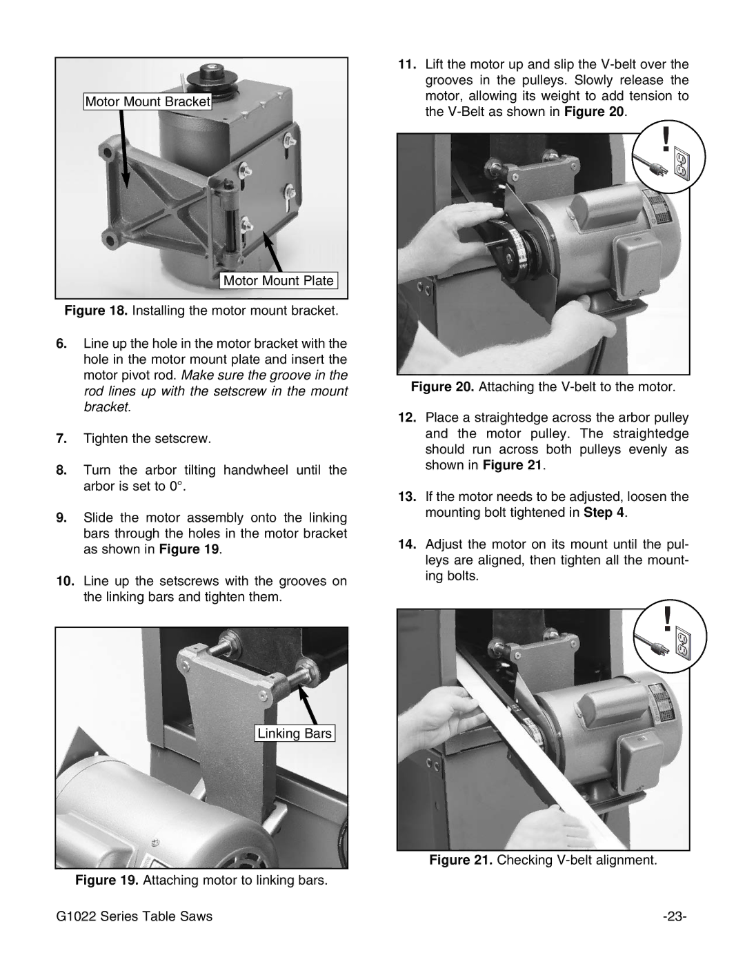 Grizzly & G1022PROZX instruction manual Checking V-belt alignment 