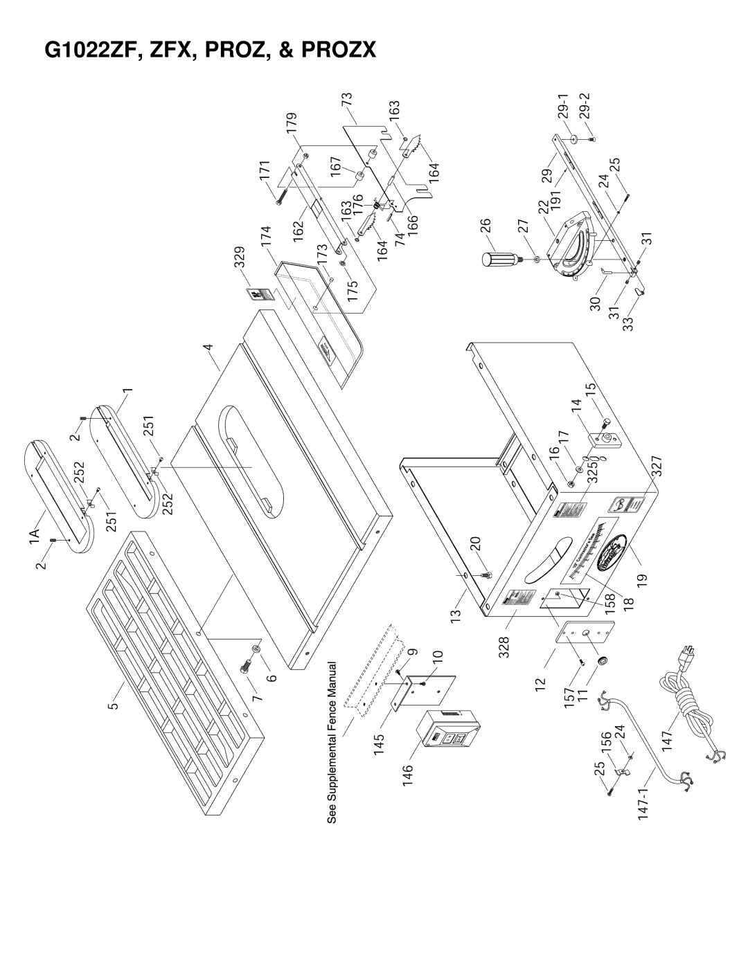 Grizzly & G1022PROZX instruction manual G1022ZF, ZFX, PROZ, & Prozx 