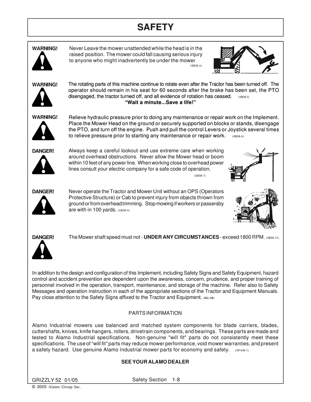 Grizzly 52 manual Wait a minute...Save a life, Parts Information 