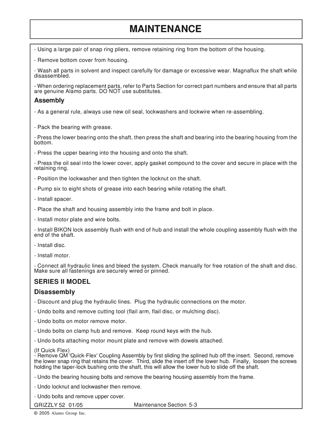 Grizzly 52 manual Assembly, Series II Model 