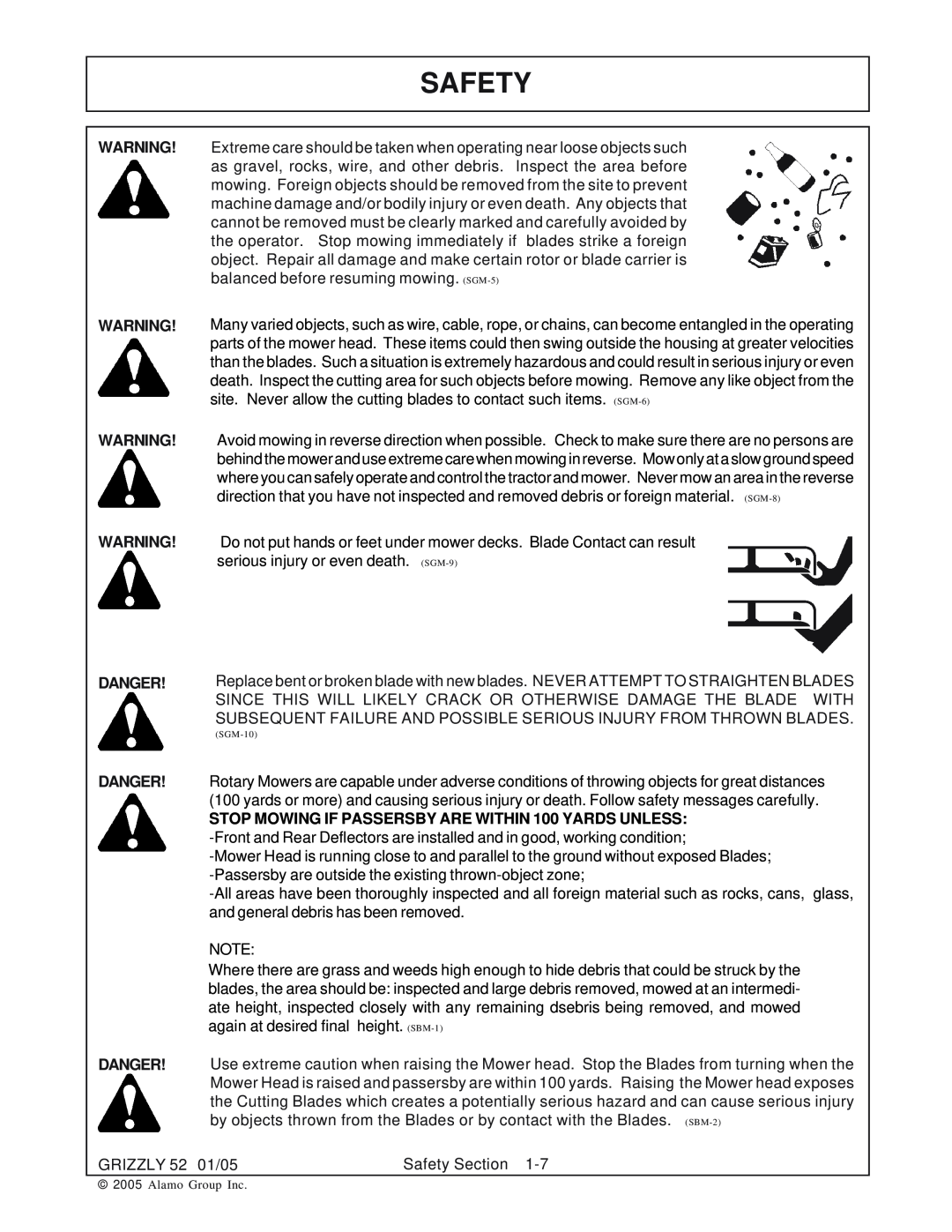 Grizzly 52 manual Safety, Danger Danger, SGM-10 