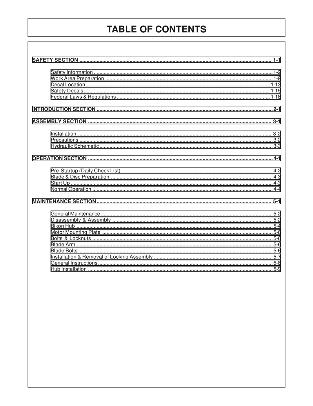 Grizzly 52 manual Table Of Contents, Safety Section, Introduction Section, Assembly Section, Operation Section 