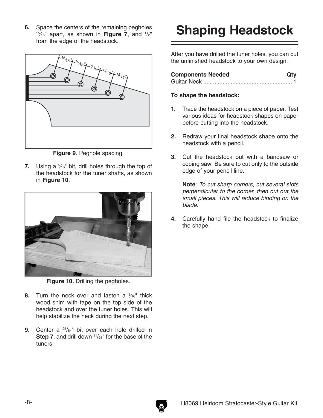 Grizzly BL8551 owner manual Shaping Headstock, To shape the headstock 