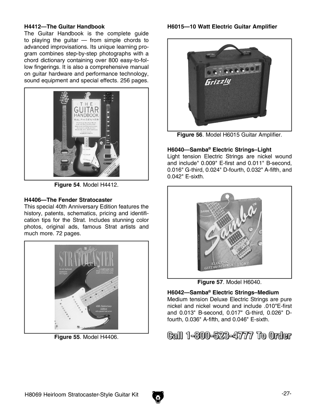 Grizzly BL8551 H4412-The Guitar Handbook, H4406-The Fender Stratocaster, H6015-10 Watt Electric Guitar Amplifier 