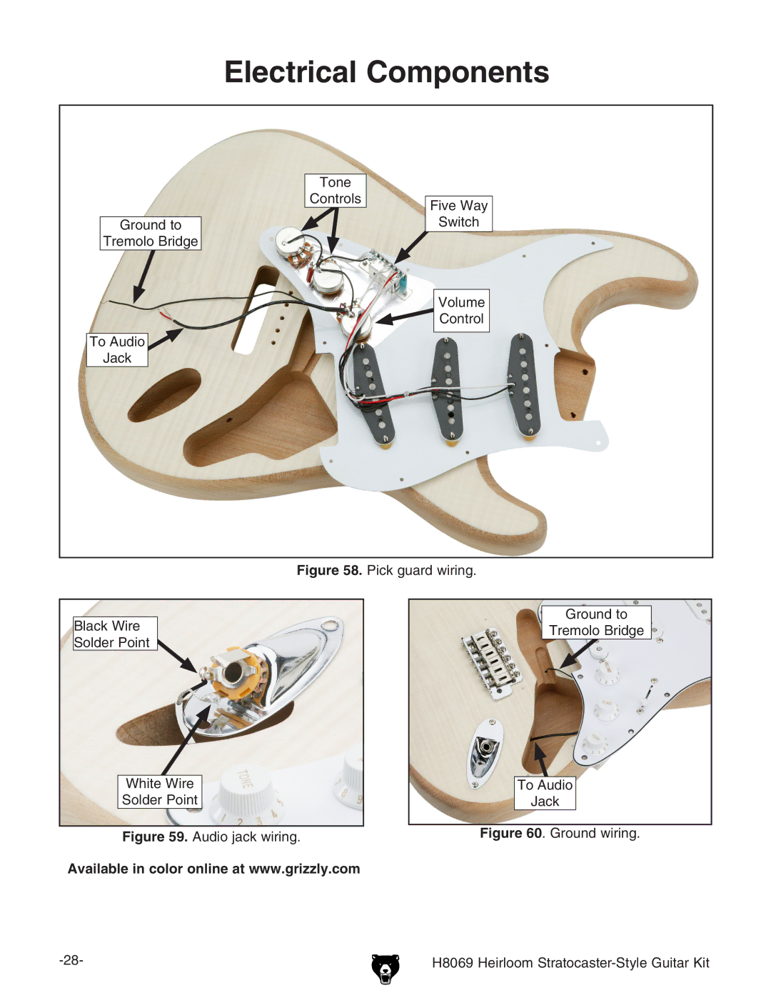 Grizzly BL8551 owner manual Electrical Components, Pick guard wiring Black Wire Solder Point White Wire 