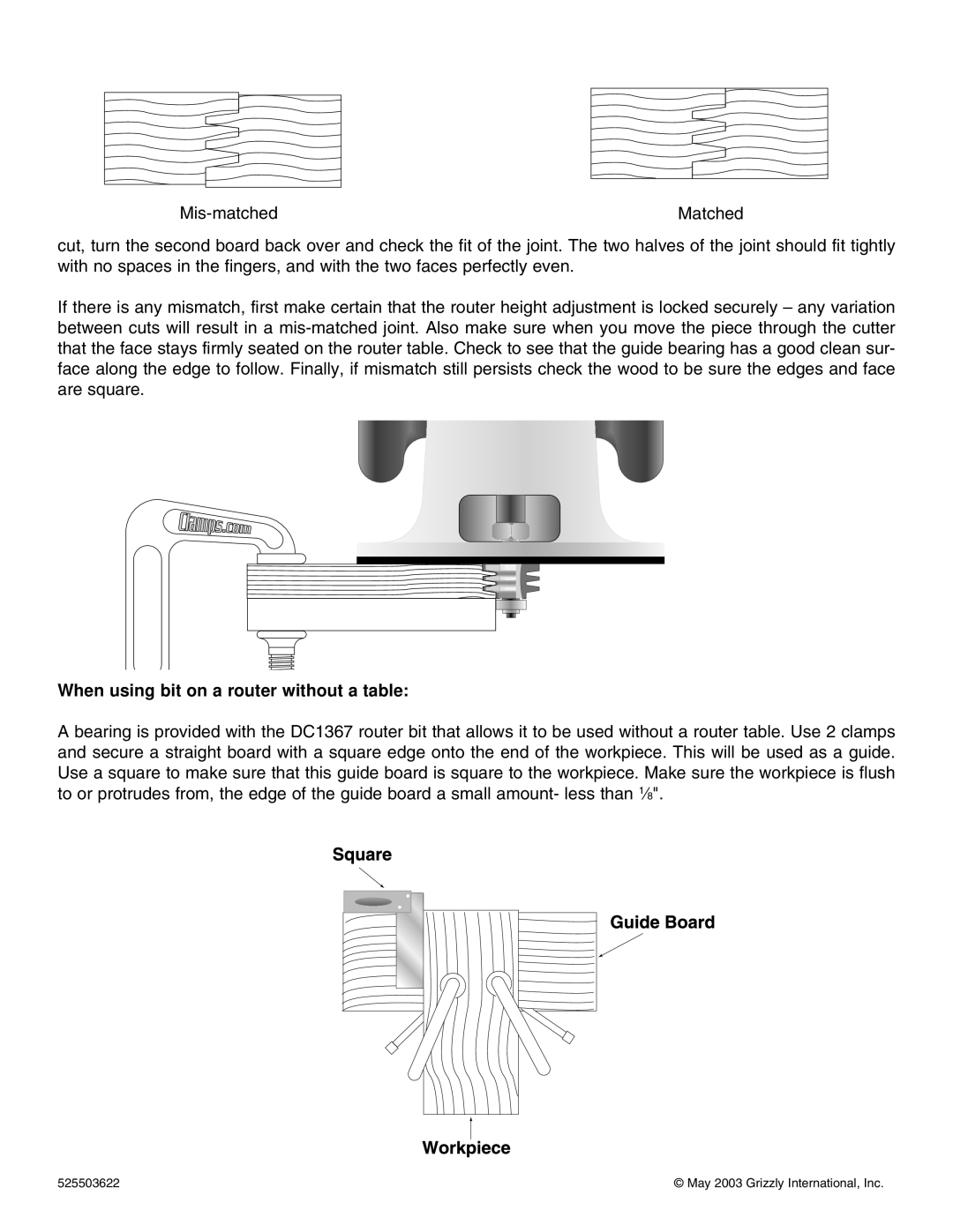 Grizzly C1367 manual When using bit on a router without a table 